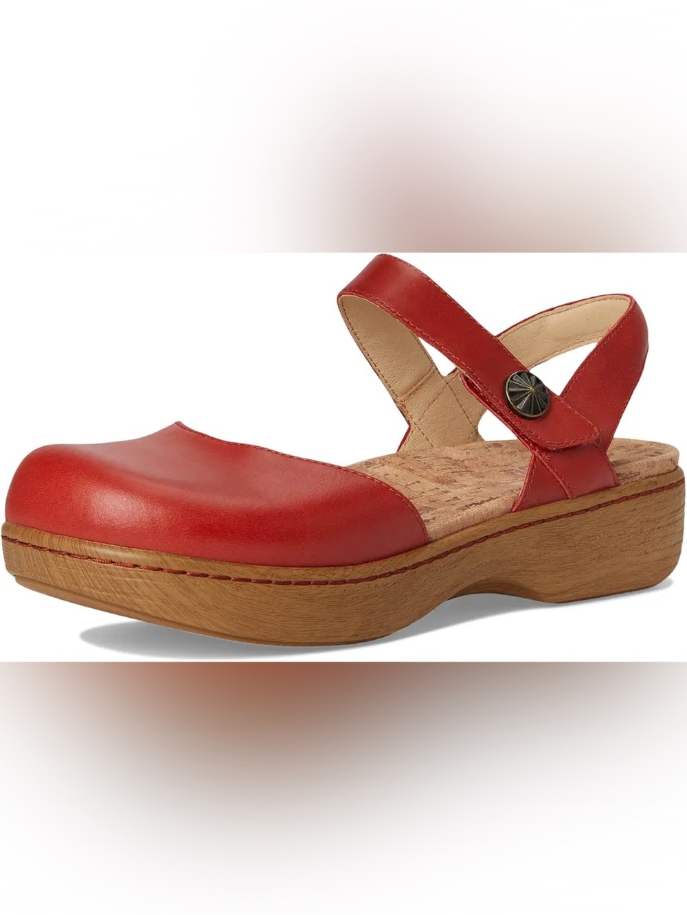 Alegria Red Leather Adjustable Comfort Opal Clog Slingback Wedge Sandals - Picture 6 of 16